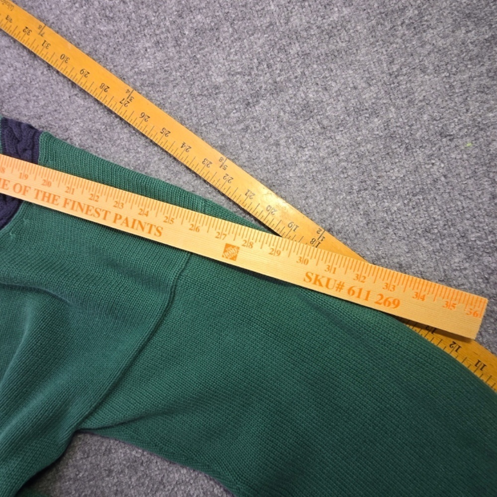 VTG- J. Riggings Men's Green Cable Knit V-Neck Sweater Cricket Preppy Grandpa L - Picture 7 of 8
